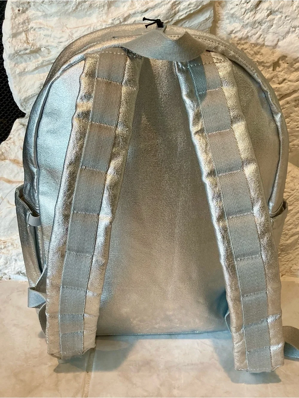 NWT STATE Bags Kane Kids Backpack in a shimmering silver metallic color